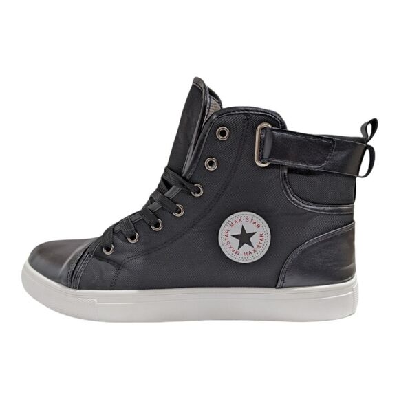 Max Star Men's Black Lace Up High Tops Faux Leather Straps Plaid Size 46, NWOT - Picture 12 of 14